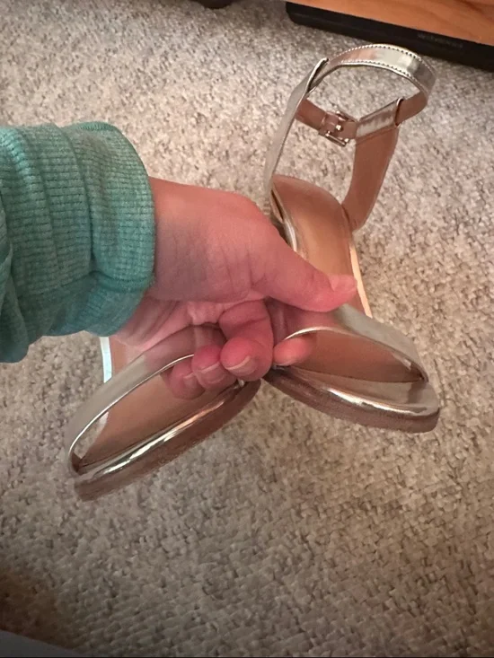 Coach Metallic Silver Leather Block Heel Sandals heel approximately 5” - Picture 10 of 12